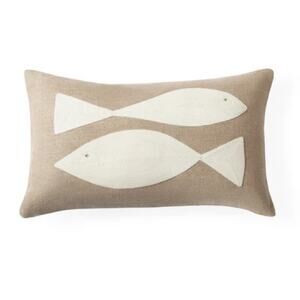 Jonathan Adler Fish Linen & Down Throw Pillows – Set of 2 – 12” x 20”